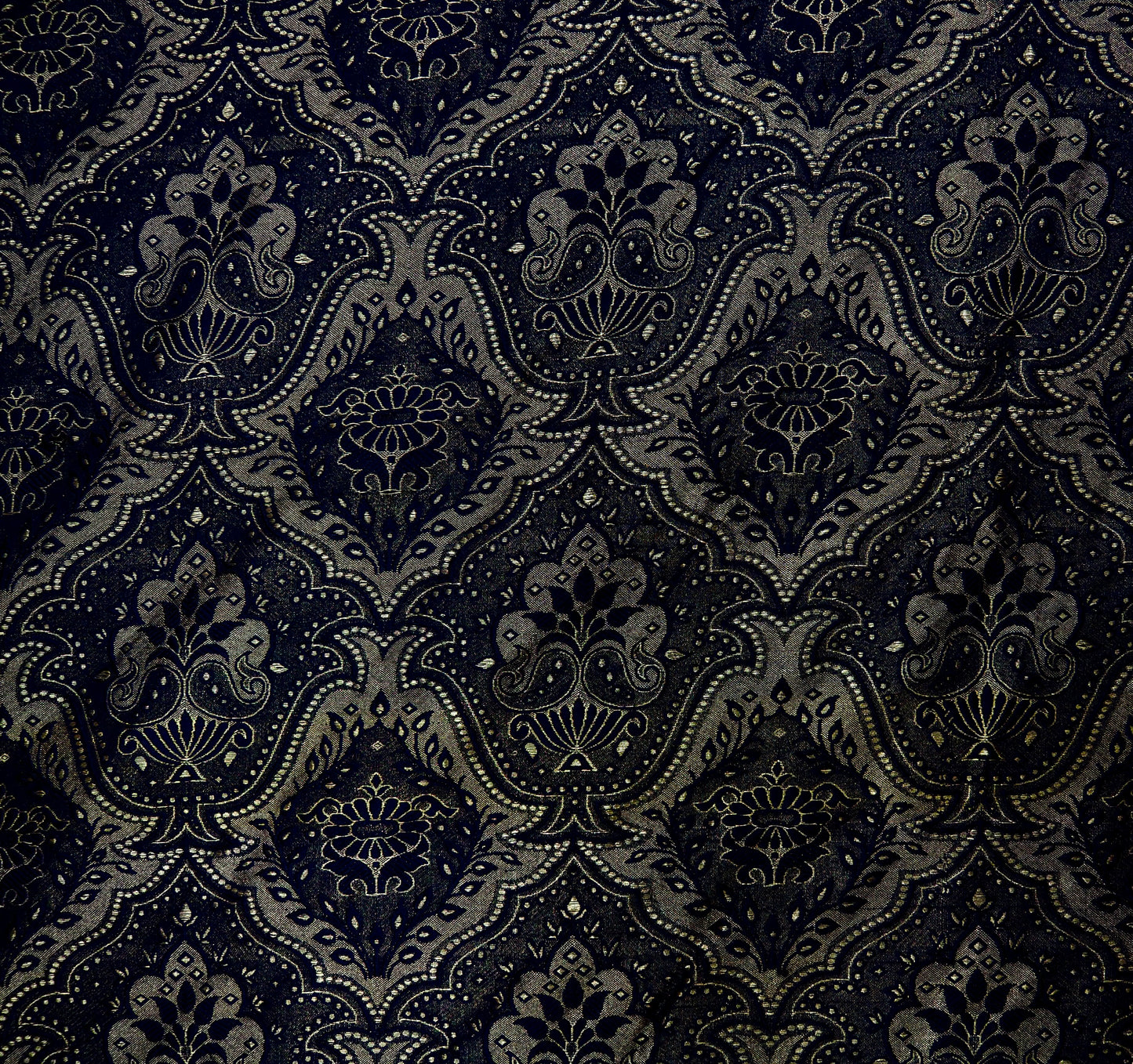 100% Silk Brocade- Black and Gold