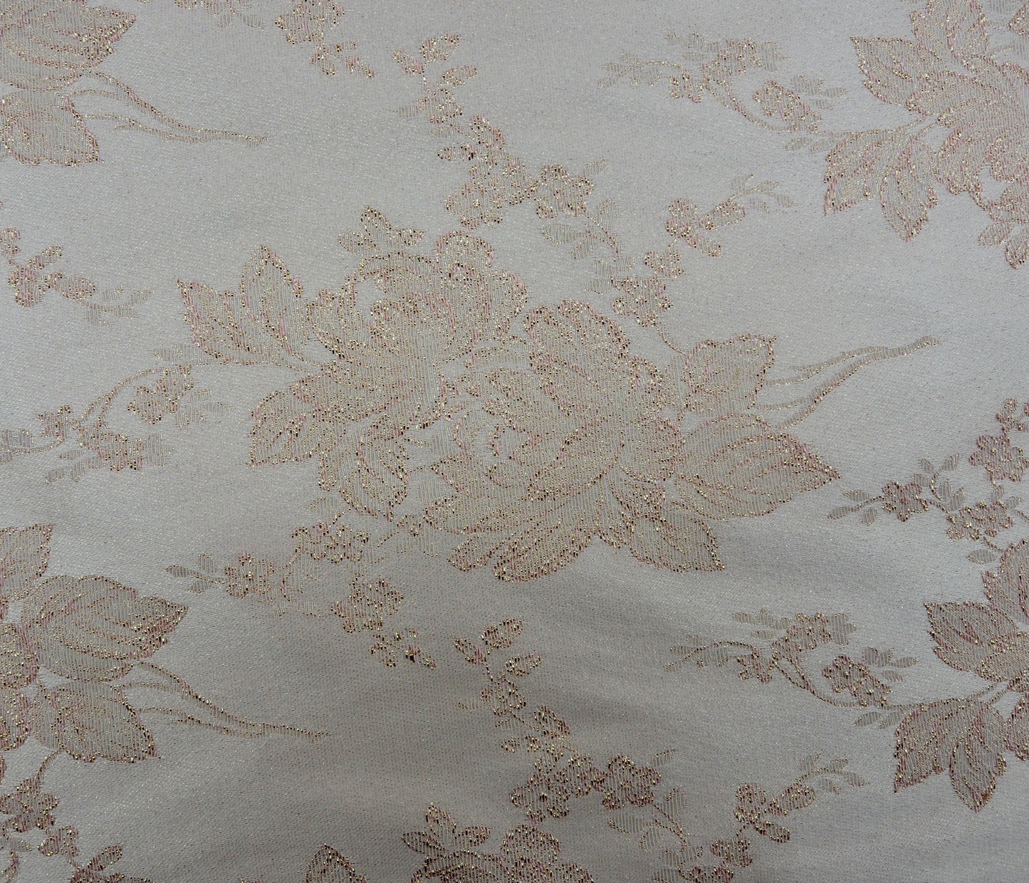 Reversible Pink and White Metallic Floral Brocade Fabric