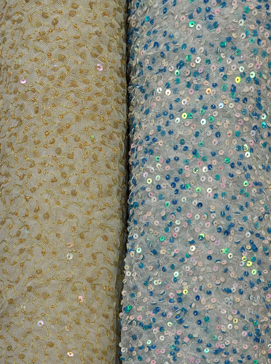 Handmade Sequins on Netting Fabric